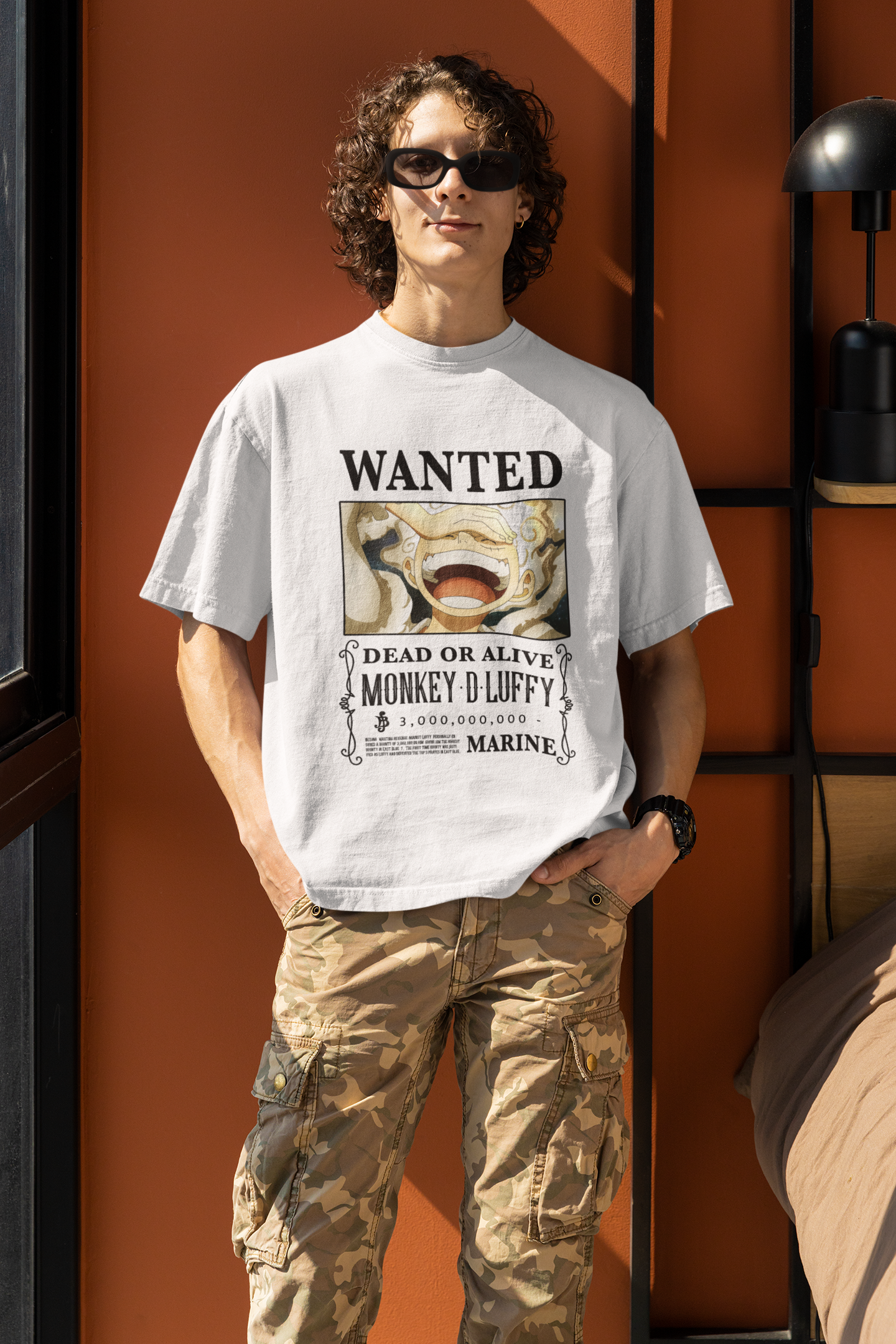 Wanted Luffy Originals Men's Premium White Printed Oversized Tshirt