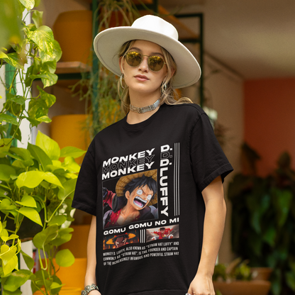 One Piece Monkey D Luffy Originals Women's Premium Black Printed Oversized Tshirt