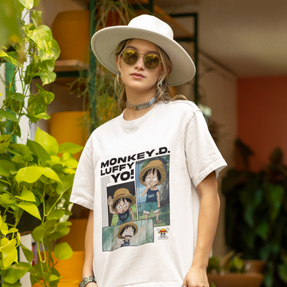 Luffy YO Originals Women's Premium White Printed Oversized Tshirt