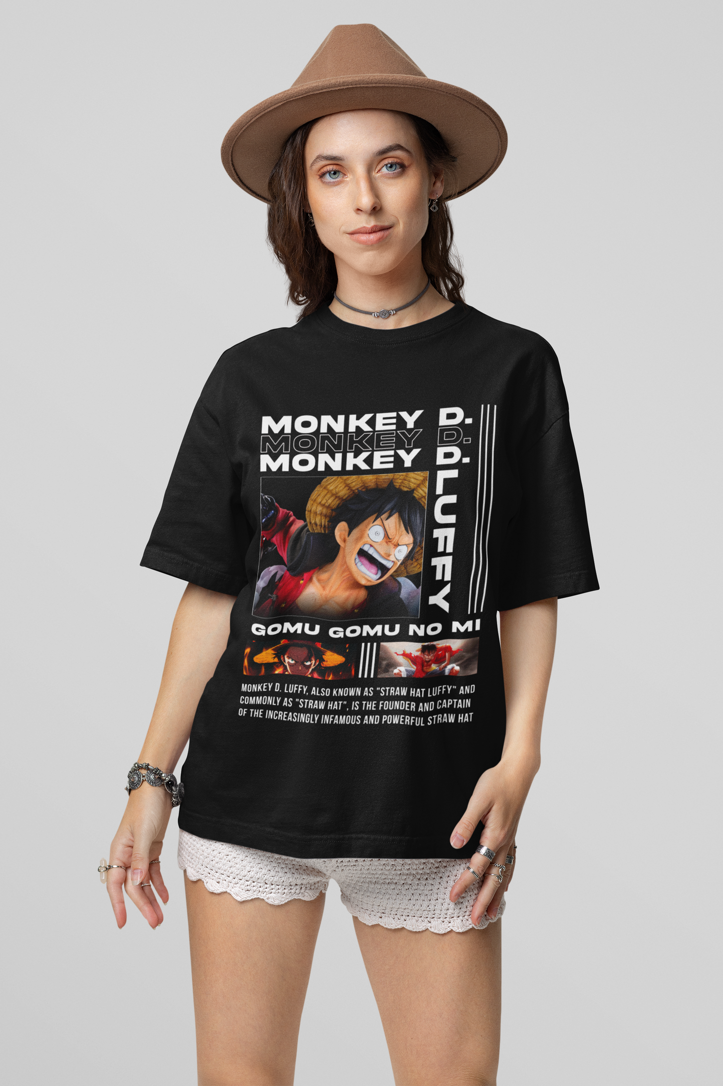 One Piece Monkey D Luffy Originals Women's Premium Black Printed Oversized Tshirt