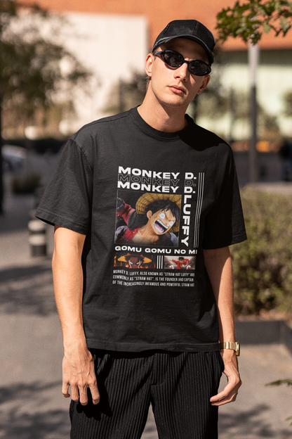 One Piece Monkey D Luffy Originals Premium Black Printed Oversized Tshirt