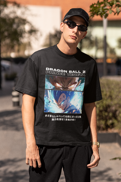 Prince Vegeta Originals Premium Black Printed Oversized Tshirt