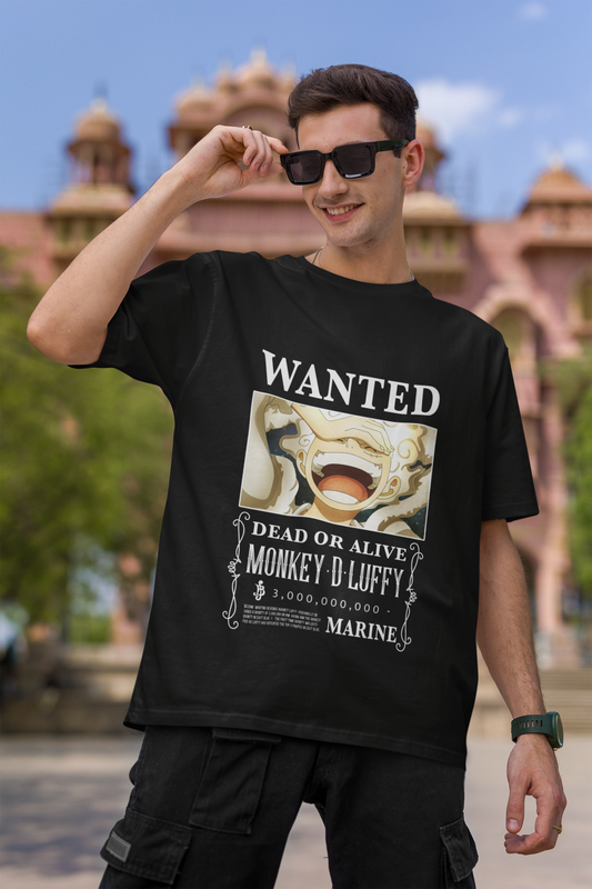 Wanted Luffy Originals Men's Premium Black Printed Oversized Tshirt