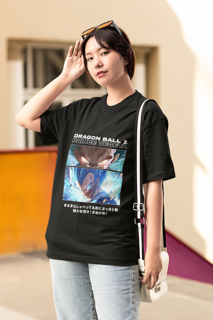 Prince Vegeta Originals Women's Premium Black Printed Oversized Tshirt