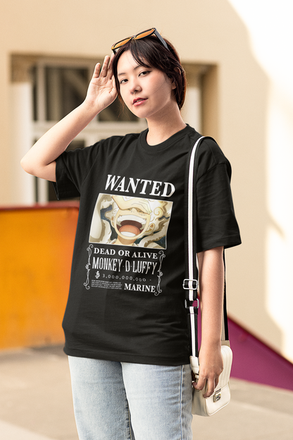 Wanted Luffy Originals Women's Premium Black Printed Oversized Tshirt